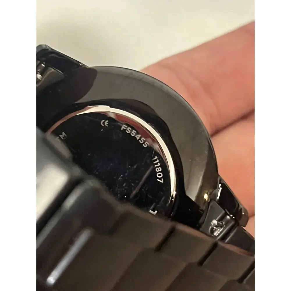 Fossil FS5455 Minimalist All Black Stainless Steel Diamond Accent Men Watch